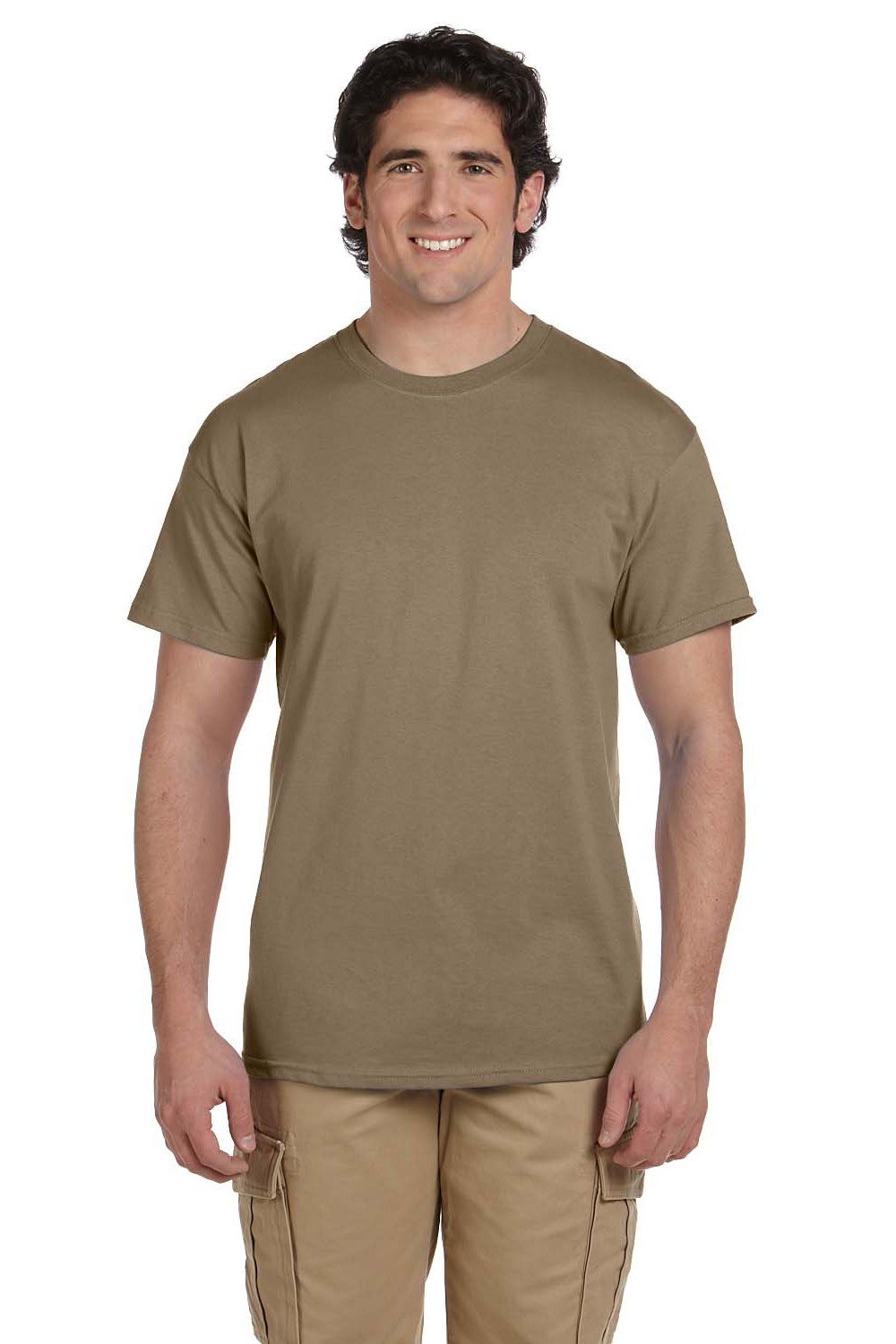 Fruit Of The Loom 3931 Mens HD Jersey Short Sleeve Crewneck T-Shirt Safari Brown Front