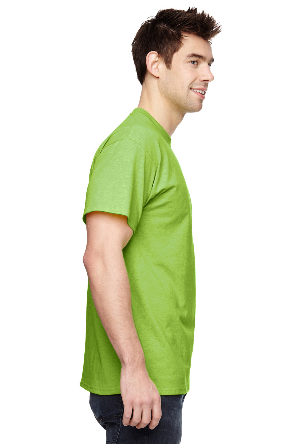 Fruit Of The Loom 3931 Mens HD Jersey Short Sleeve Crewneck T-Shirt Neon Green Side