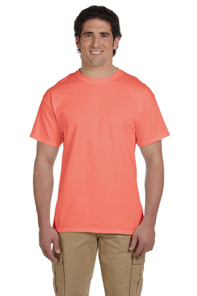 Fruit Of The Loom 3931 Mens HD Jersey Short Sleeve Crewneck T-Shirt Heather Coral Red Front