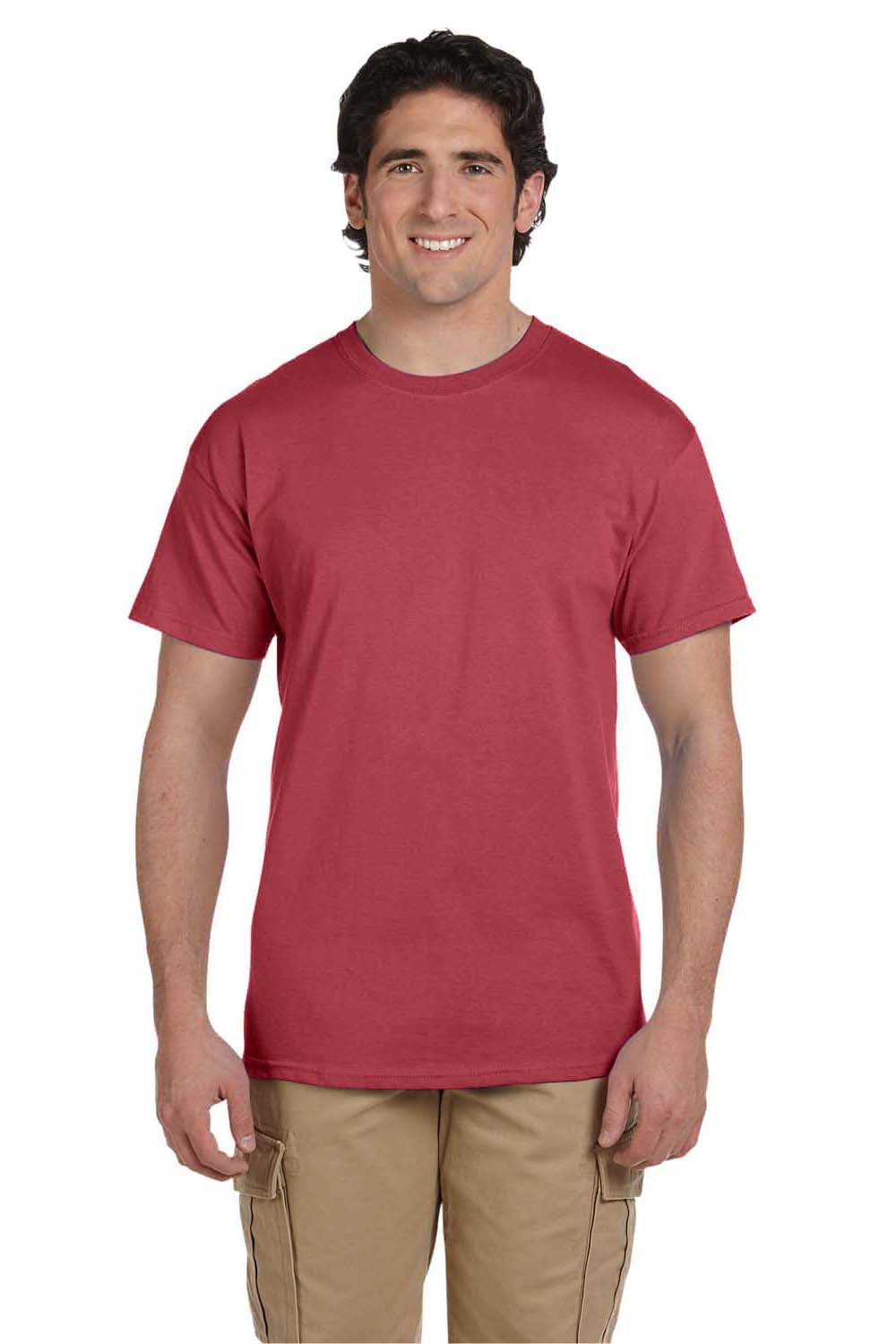Fruit Of The Loom 3931 Mens HD Jersey Short Sleeve Crewneck T-Shirt Crimson Red Front