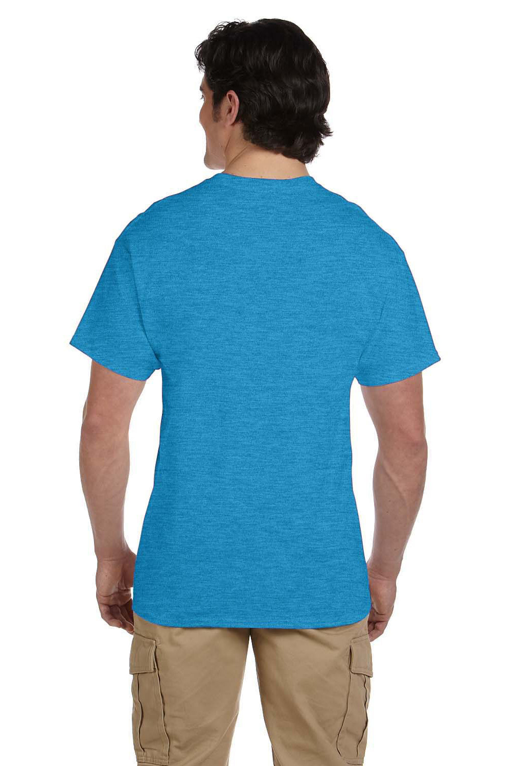 Fruit Of The Loom 3931 Mens HD Jersey Short Sleeve Crewneck T-Shirt Heather Turquoise Blue Back