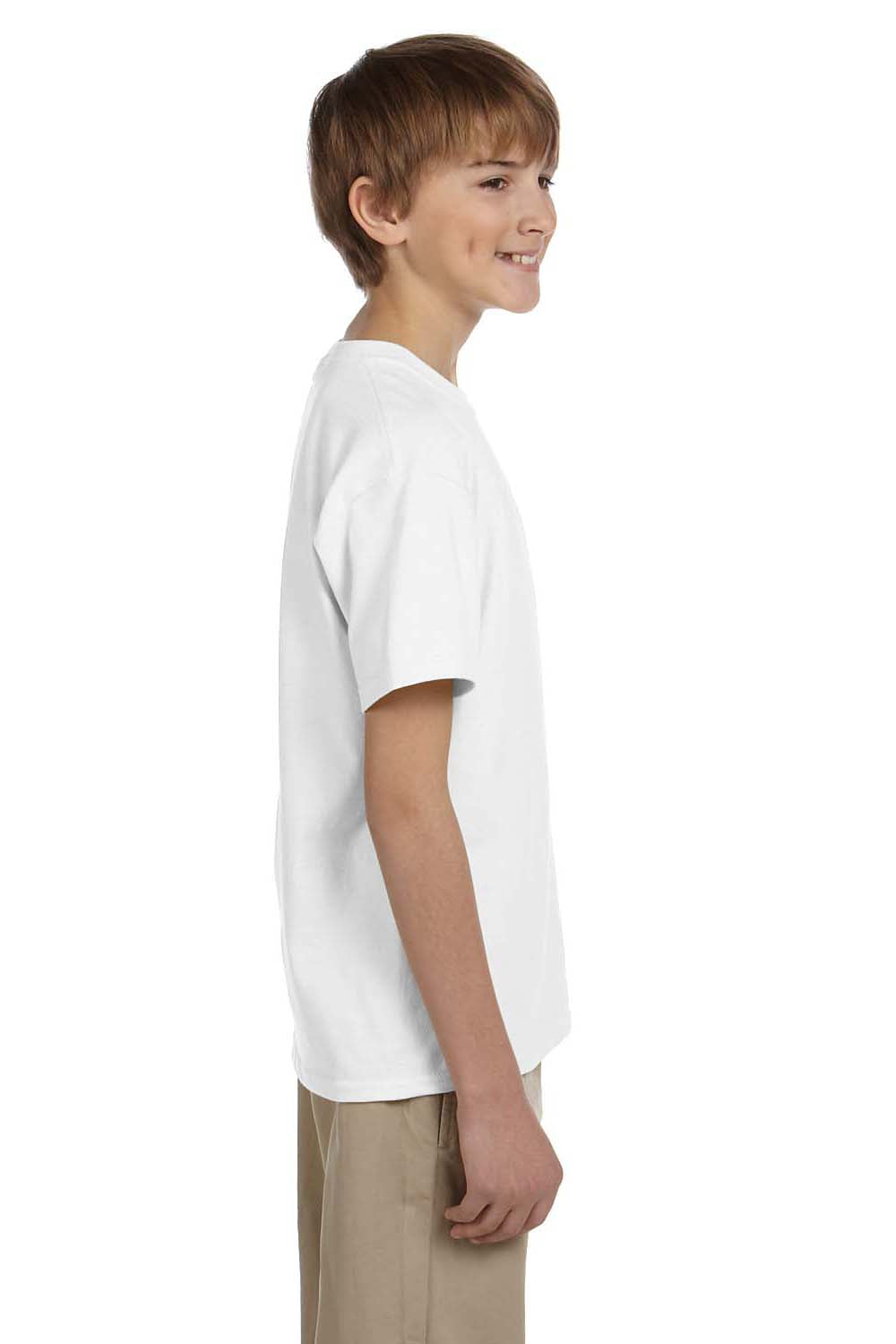 Fruit Of The Loom 3931B Youth HD Jersey Short Sleeve Crewneck T-Shirt White Side