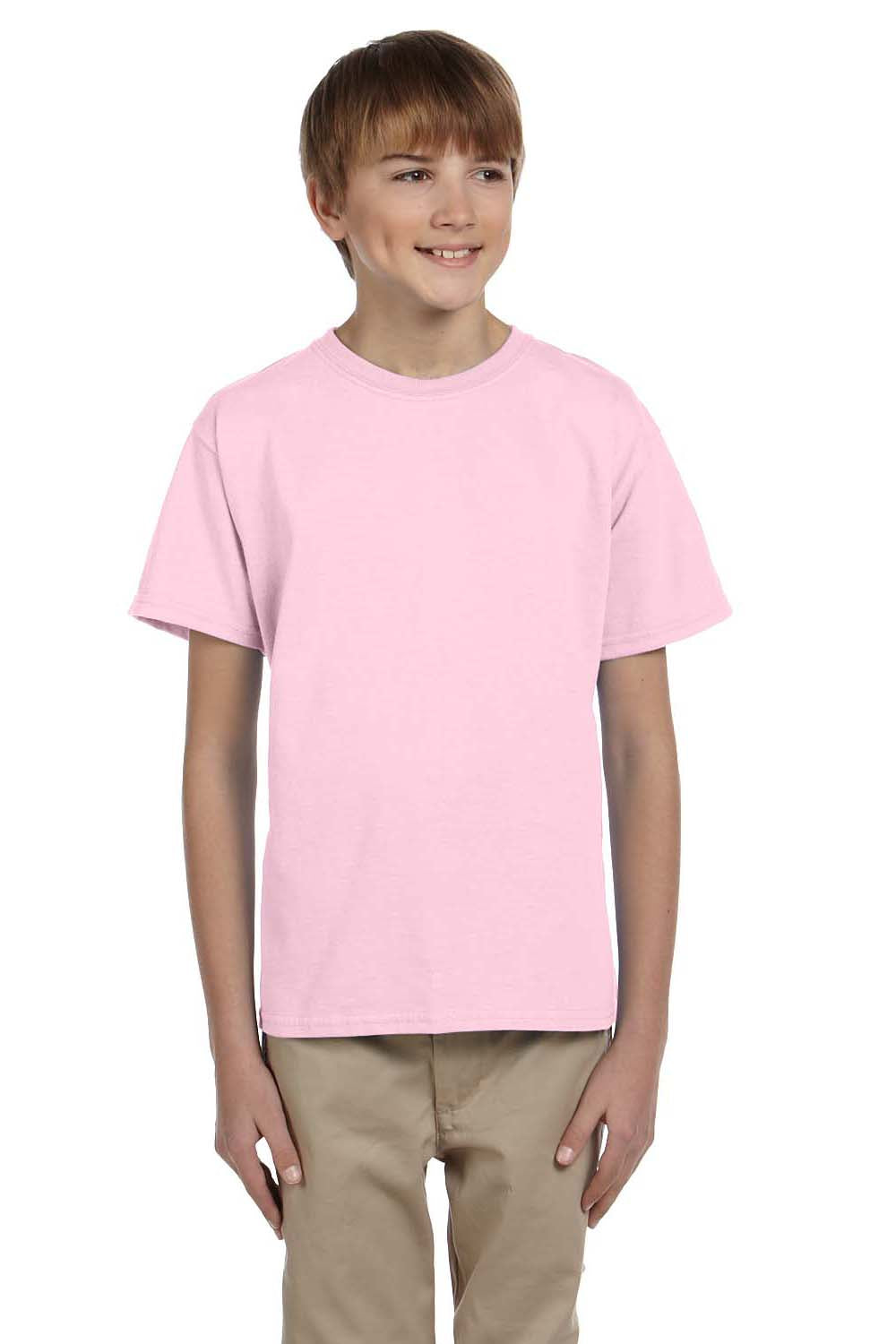 Fruit Of The Loom 3931B Youth HD Jersey Short Sleeve Crewneck T-Shirt Classic Pink Front