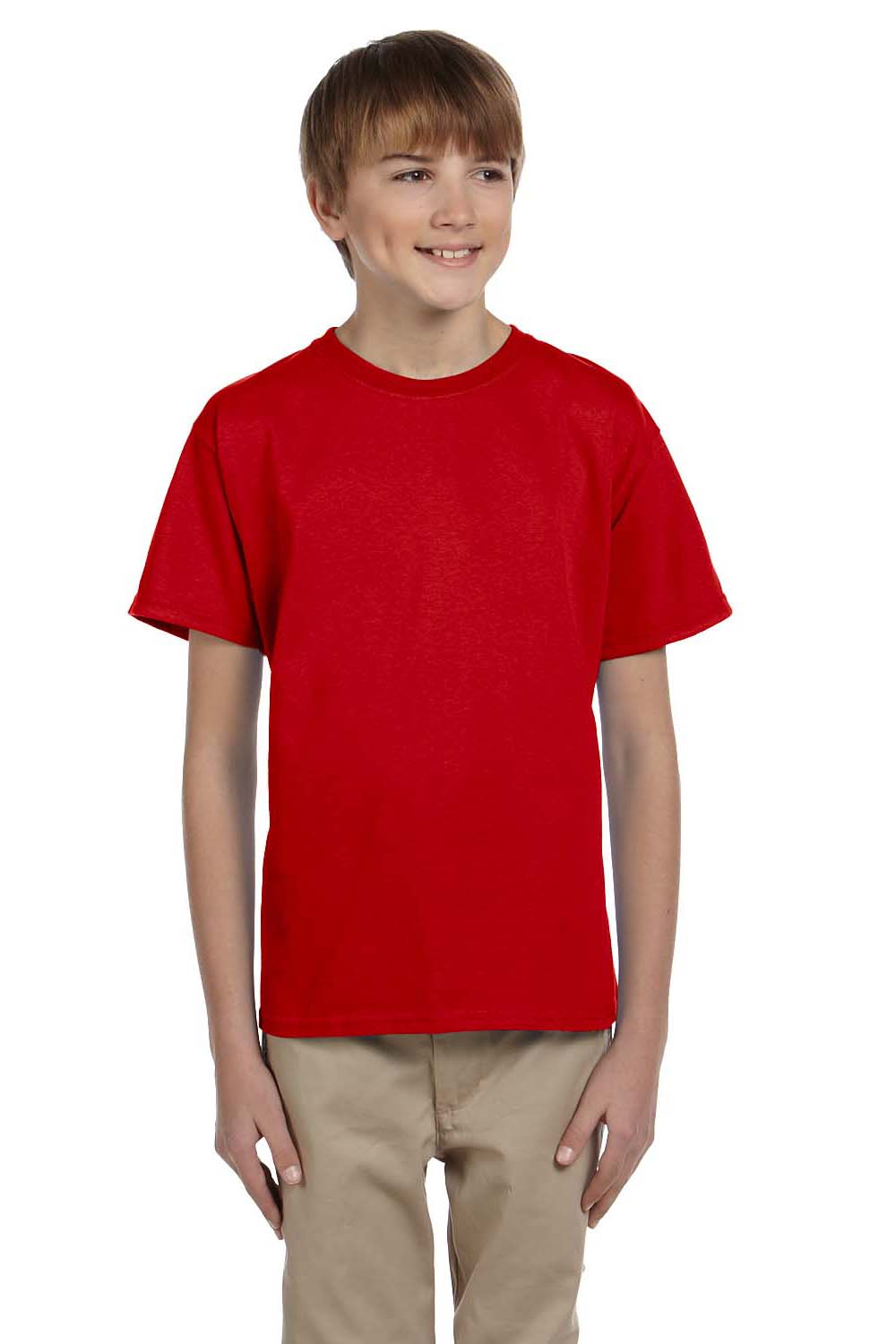 Fruit Of The Loom 3931B Youth HD Jersey Short Sleeve Crewneck T-Shirt Red Front