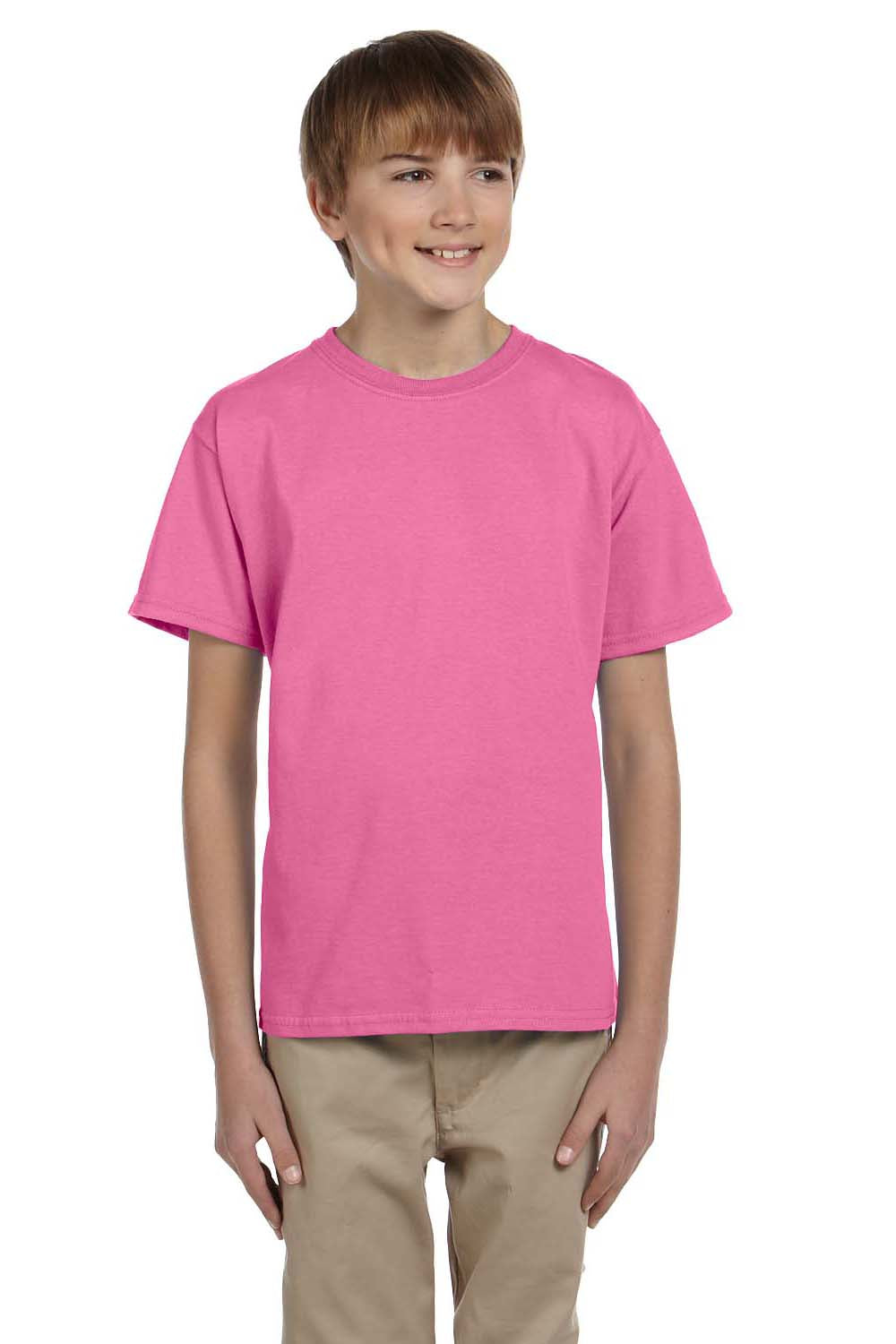 Fruit Of The Loom 3931B Youth HD Jersey Short Sleeve Crewneck T-Shirt Azalea Pink Front