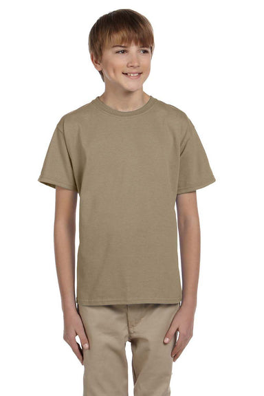 Fruit Of The Loom 3931B Youth HD Jersey Short Sleeve Crewneck T-Shirt Khaki Brown Front