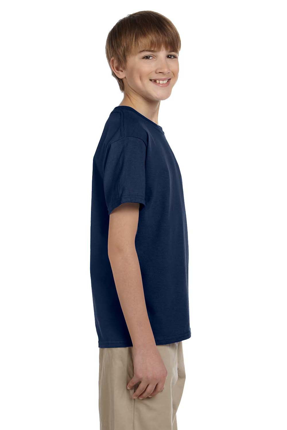 Fruit Of The Loom 3931B Youth HD Jersey Short Sleeve Crewneck T-Shirt Navy Blue Side