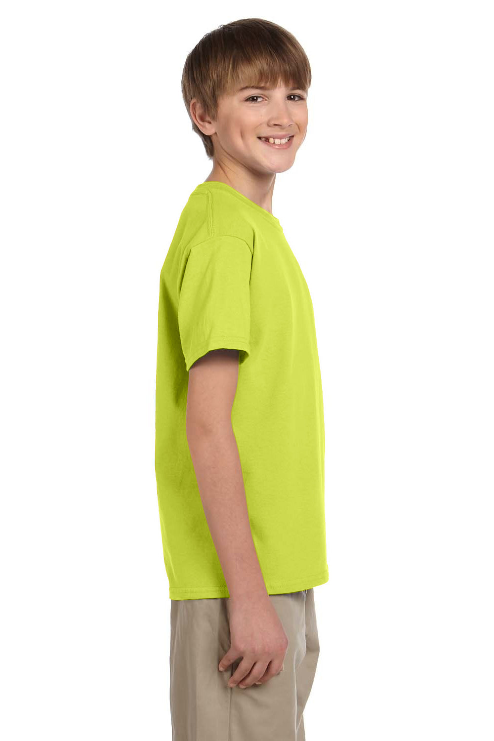 Fruit Of The Loom 3931B Youth HD Jersey Short Sleeve Crewneck T-Shirt Safety Green Side