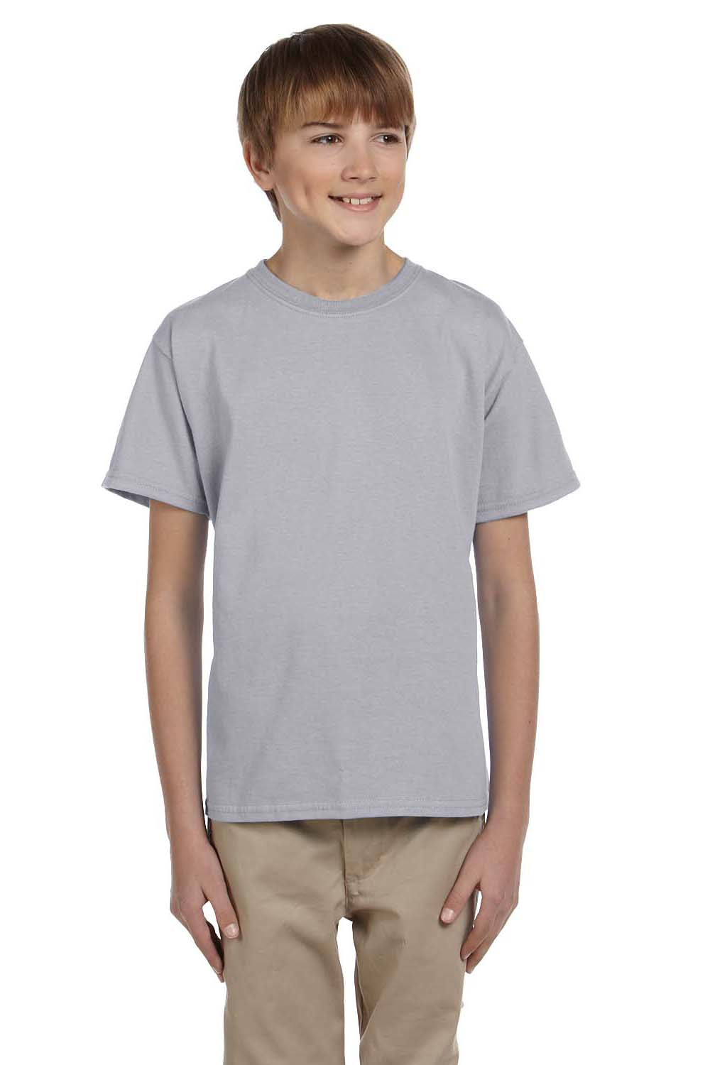 Fruit Of The Loom 3931B Youth HD Jersey Short Sleeve Crewneck T-Shirt Heather Grey Front