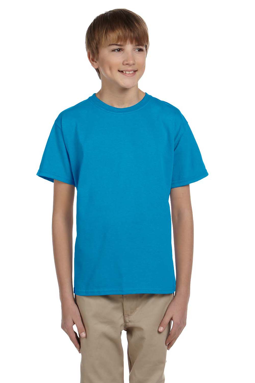 Fruit Of The Loom 3931B Youth HD Jersey Short Sleeve Crewneck T-Shirt Pacific Blue Front