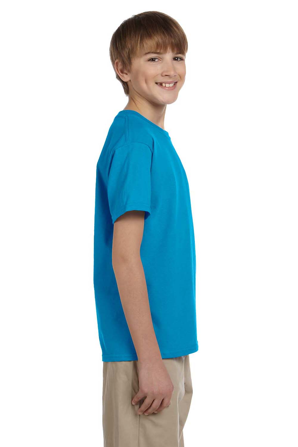 Fruit Of The Loom 3931B Youth HD Jersey Short Sleeve Crewneck T-Shirt Pacific Blue Side
