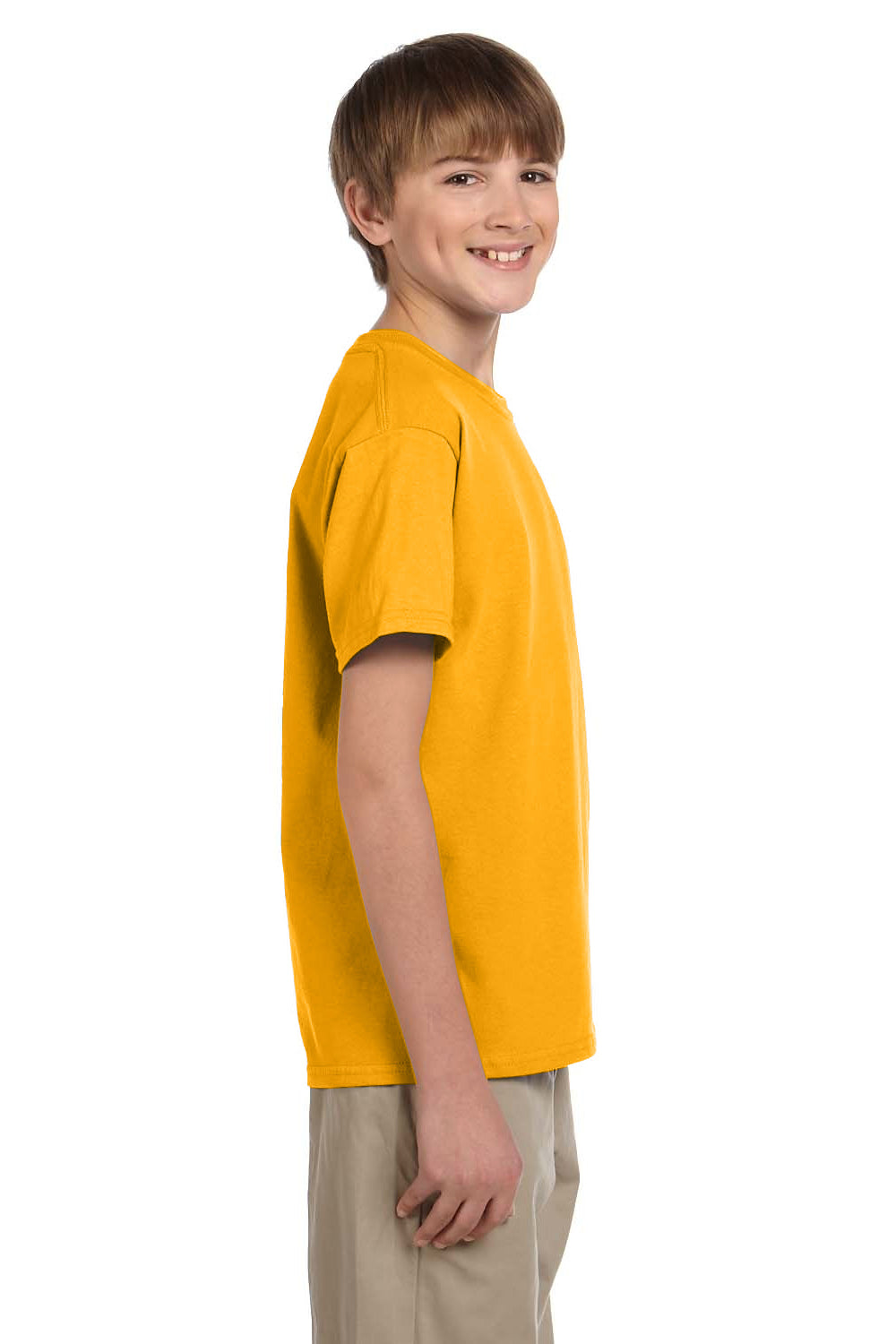 Fruit Of The Loom 3931B Youth HD Jersey Short Sleeve Crewneck T-Shirt Gold Side