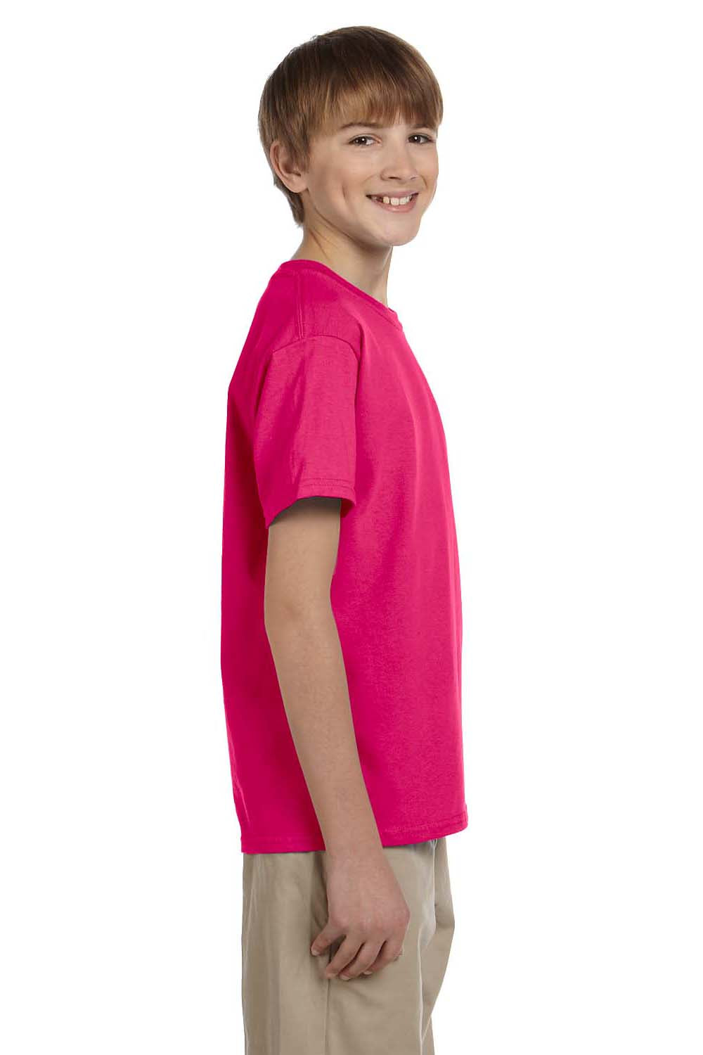 Fruit Of The Loom 3931B Youth HD Jersey Short Sleeve Crewneck T-Shirt Cyber Pink Side