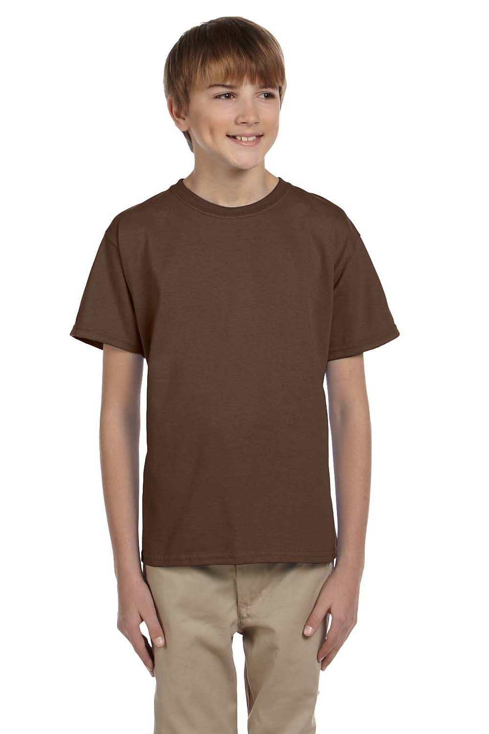 Fruit Of The Loom 3931B Youth HD Jersey Short Sleeve Crewneck T-Shirt Chocolate Brown Front