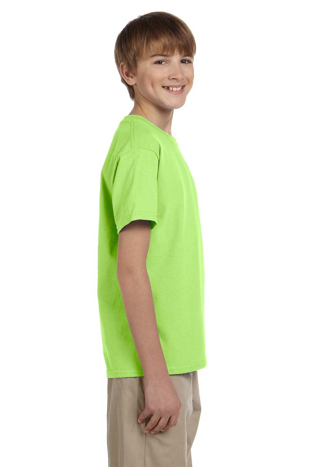 Fruit Of The Loom 3931B Youth HD Jersey Short Sleeve Crewneck T-Shirt Neon Green Side