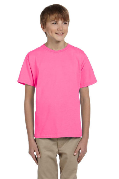 Fruit Of The Loom 3931B Youth HD Jersey Short Sleeve Crewneck T-Shirt Neon Pink Front