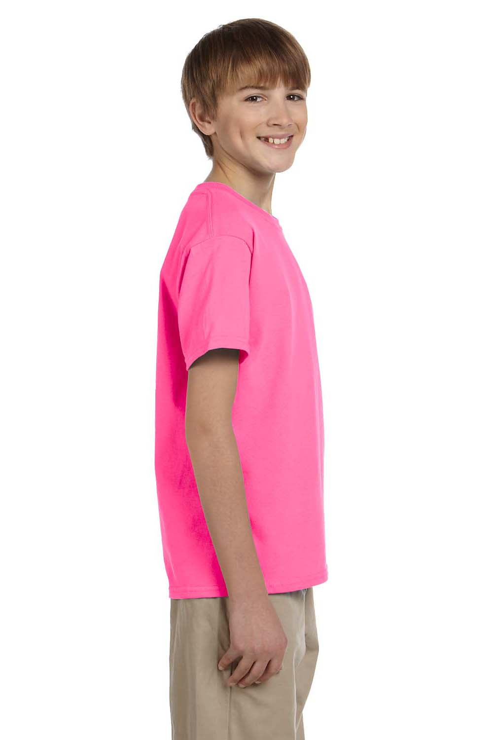 Fruit Of The Loom 3931B Youth HD Jersey Short Sleeve Crewneck T-Shirt Neon Pink Back