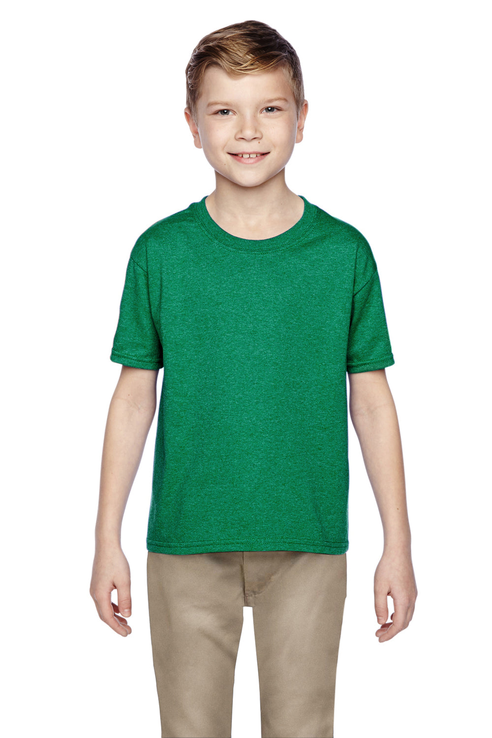 Fruit Of The Loom 3931B Youth HD Jersey Short Sleeve Crewneck T-Shirt Heather Green Front