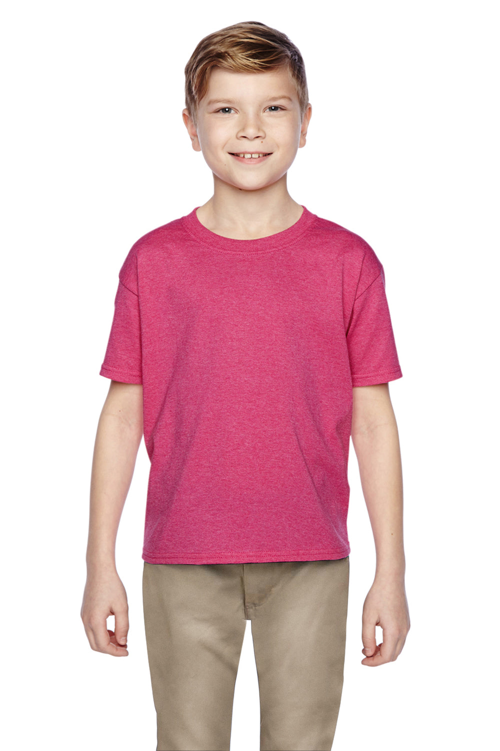 Fruit Of The Loom 3931B Youth HD Jersey Short Sleeve Crewneck T-Shirt Heather Pink Front
