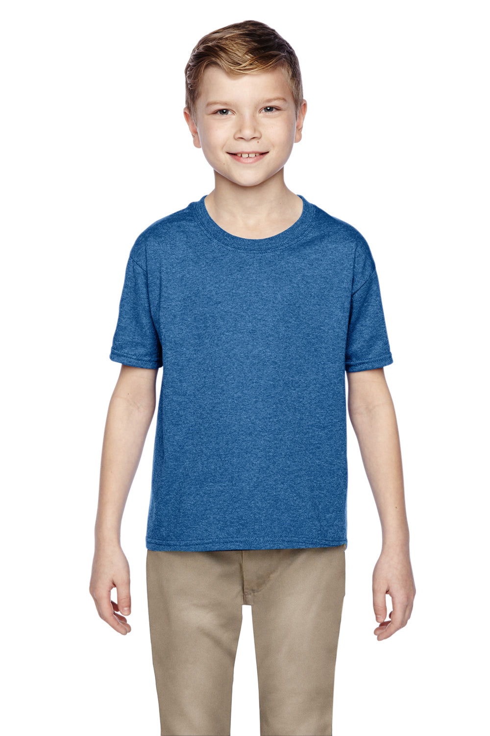 Fruit Of The Loom 3931B Youth HD Jersey Short Sleeve Crewneck T-Shirt Heather Royal Blue Front