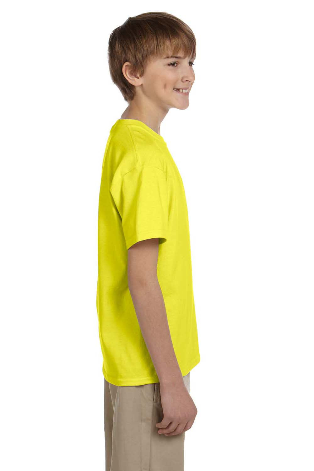 Fruit Of The Loom 3931B Youth HD Jersey Short Sleeve Crewneck T-Shirt Neon Yellow Side