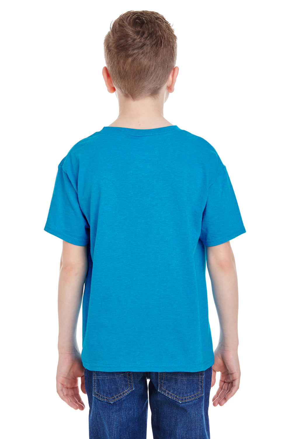 Fruit Of The Loom 3931B Youth HD Jersey Short Sleeve Crewneck T-Shirt Heather Turquoise Blue Back