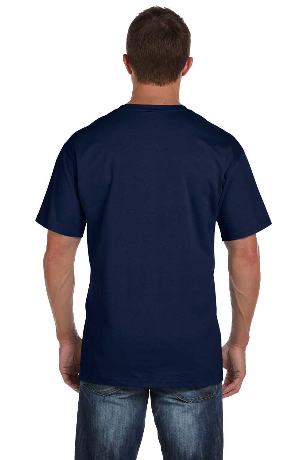 Fruit Of The Loom 3931P Mens HD Jersey Short Sleeve Crewneck T-Shirt w/ Pocket Navy Blue Back