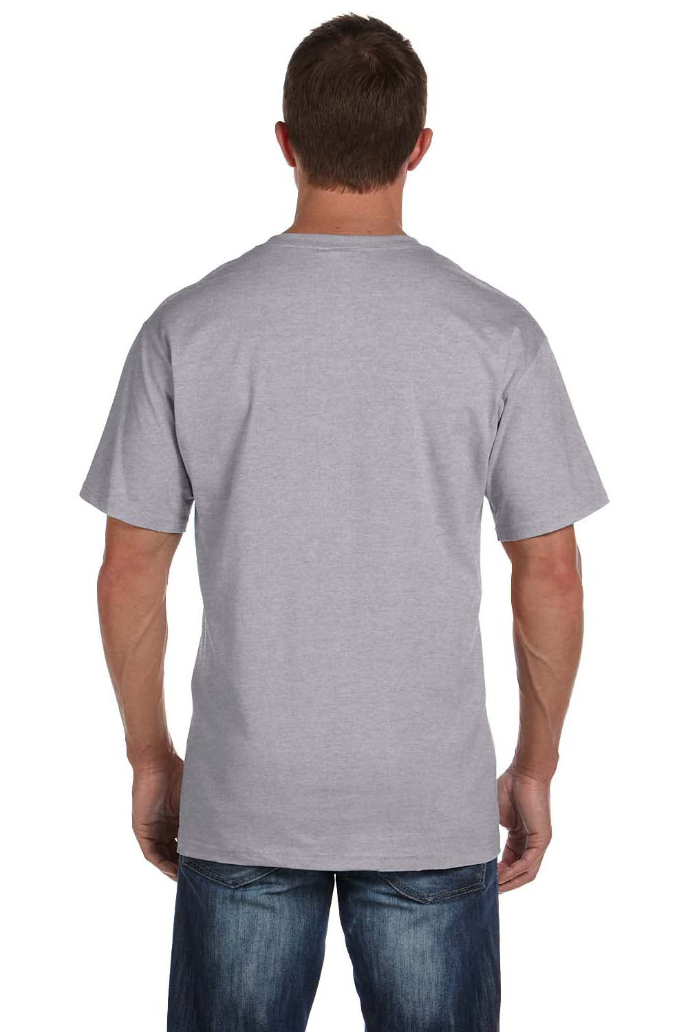 Fruit Of The Loom 3931P Mens HD Jersey Short Sleeve Crewneck T-Shirt w/ Pocket Heather Grey Back
