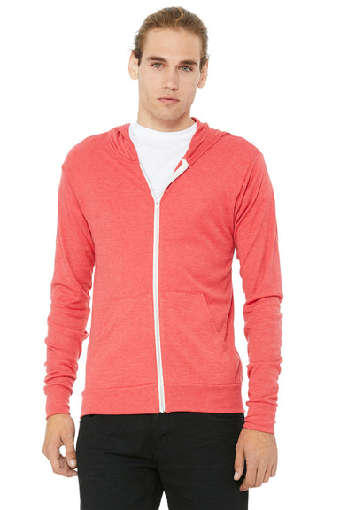 Bella + Canvas 3939 Mens Full Zip Long Sleeve Hooded T-Shirt Hoodie Red Front