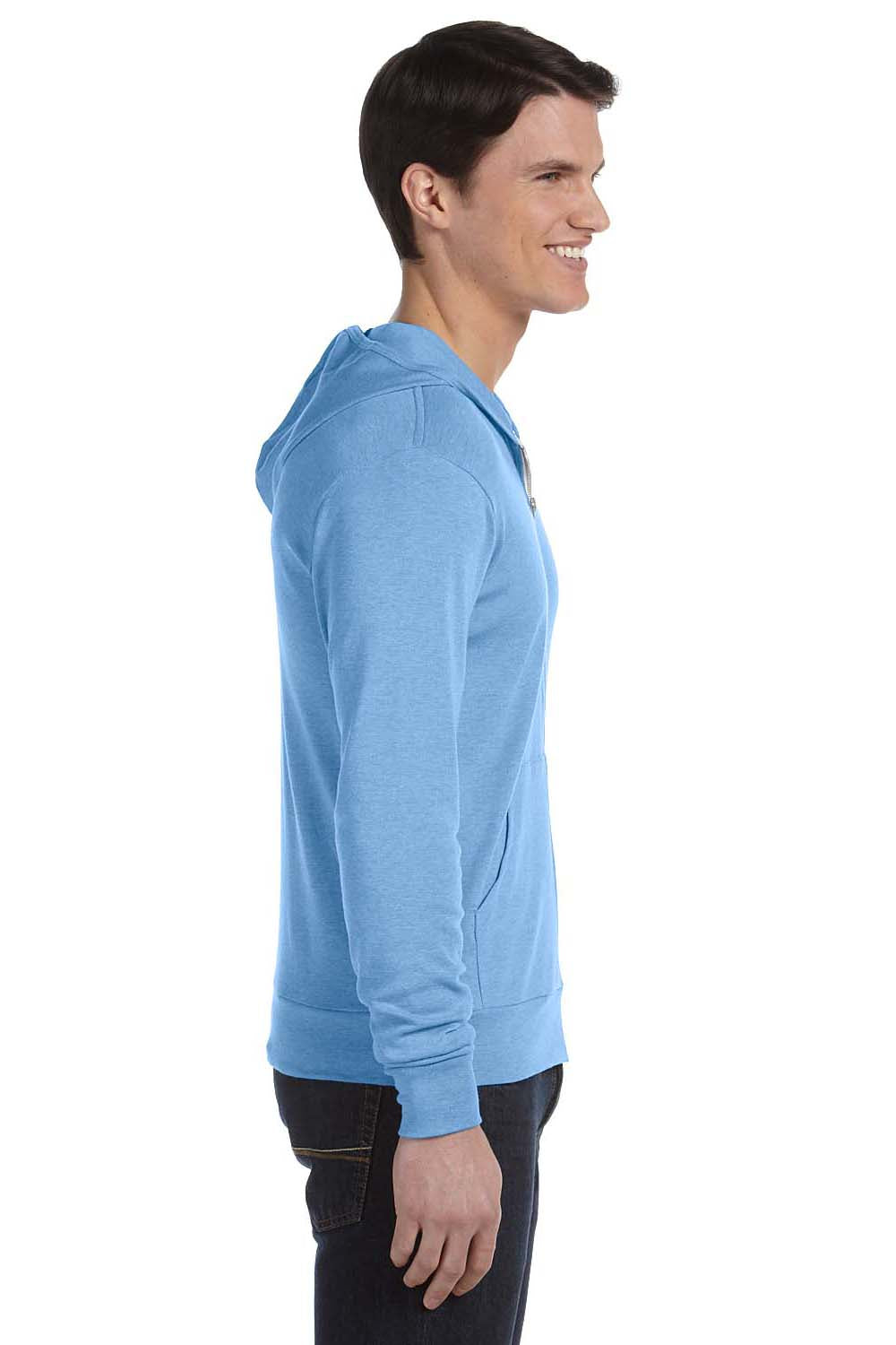 Bella + Canvas 3939 Mens Full Zip Long Sleeve Hooded T-Shirt Hoodie Athletic Blue Side
