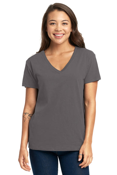 Next Level 3940 Womens Relaxed Short Sleeve V-Neck T-Shirt Heavy Metal Grey Front