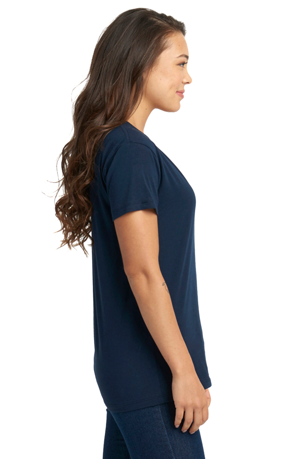 Next Level 3940 Womens Relaxed Short Sleeve V-Neck T-Shirt Navy Blue Side