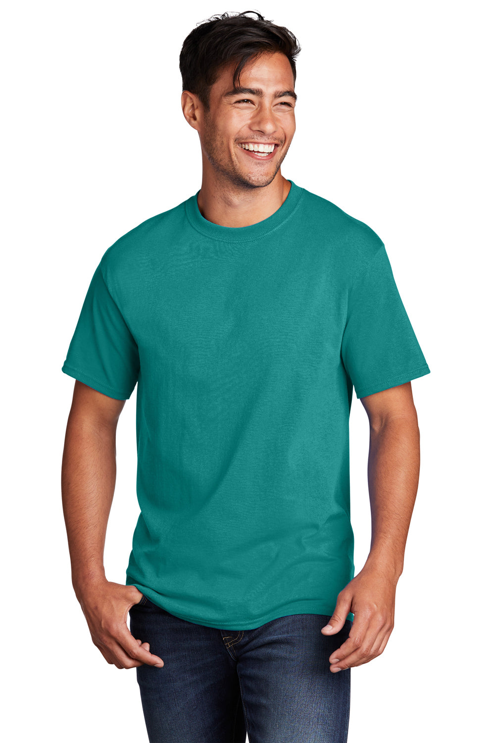 Port & Company PC54/PC54T Mens Core Short Sleeve Crewneck T-Shirt Bright Aqua Blue Front