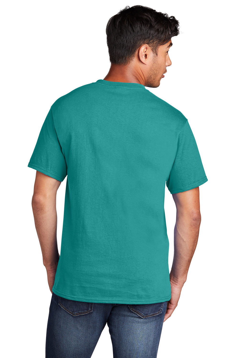 Port & Company PC54/PC54T Mens Core Short Sleeve Crewneck T-Shirt Bright Aqua Blue Back
