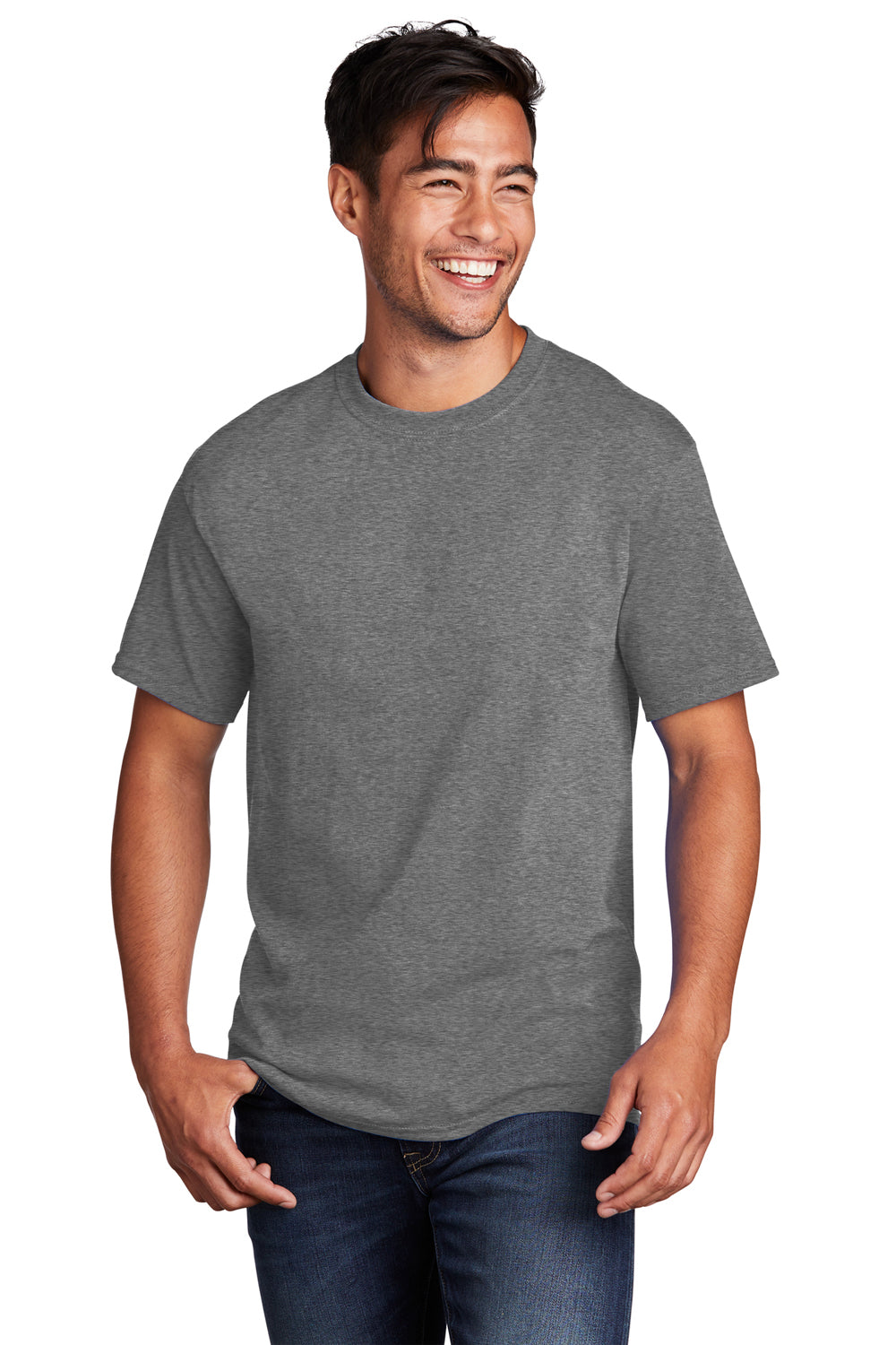 Port & Company PC54/PC54T Mens Core Short Sleeve Crewneck T-Shirt Heather Graphite Grey Front