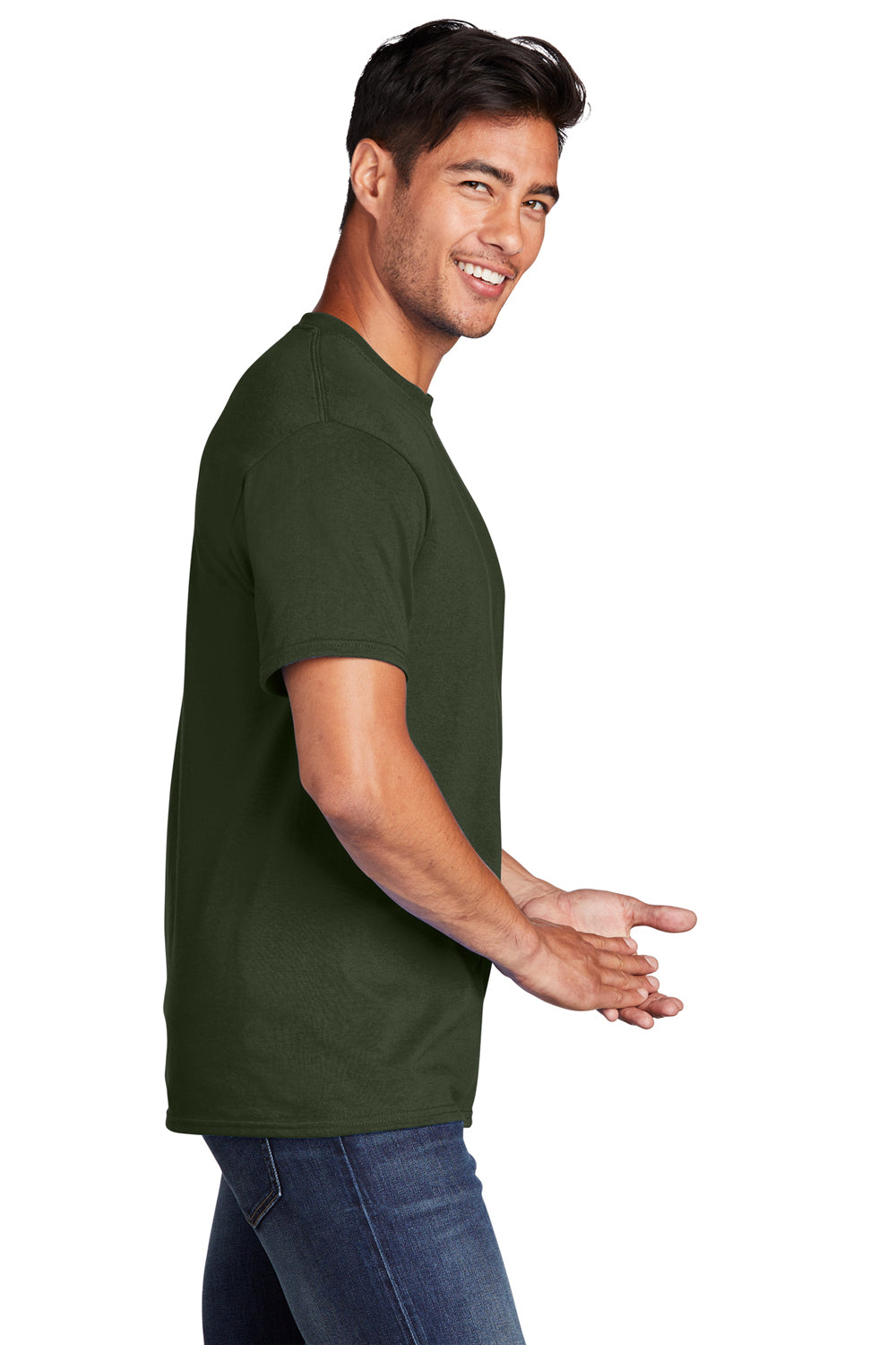 Port & Company PC54/PC54T Mens Core Short Sleeve Crewneck T-Shirt Olive Drab Green Side