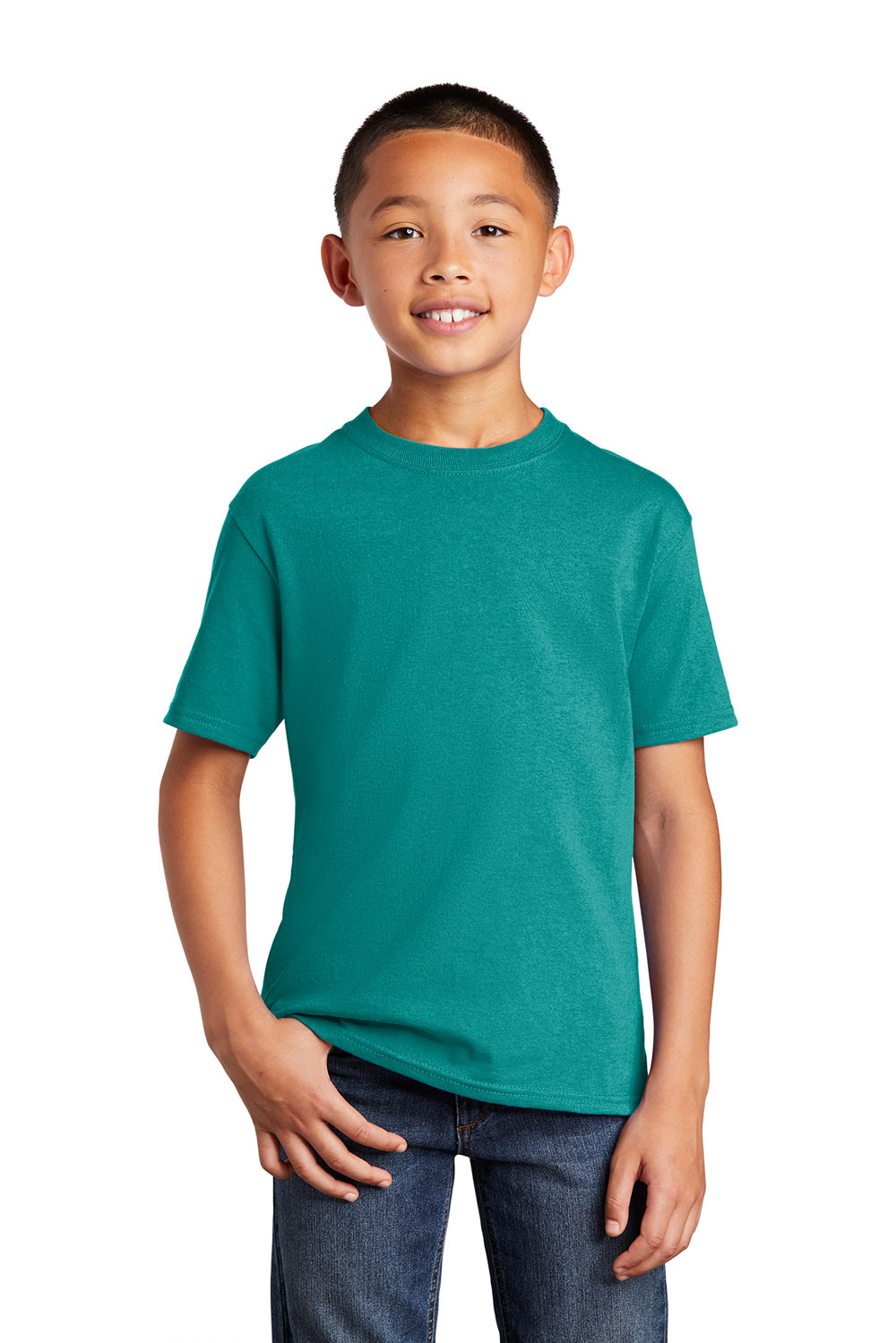 Port & Company PC54Y Youth Core Short Sleeve Crewneck T-Shirt Bright Aqua Blue Front