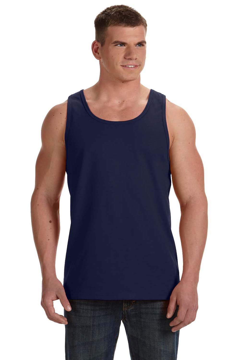 Fruit Of The Loom 39TKR Mens HD Jersey Tank Top Navy Blue Front