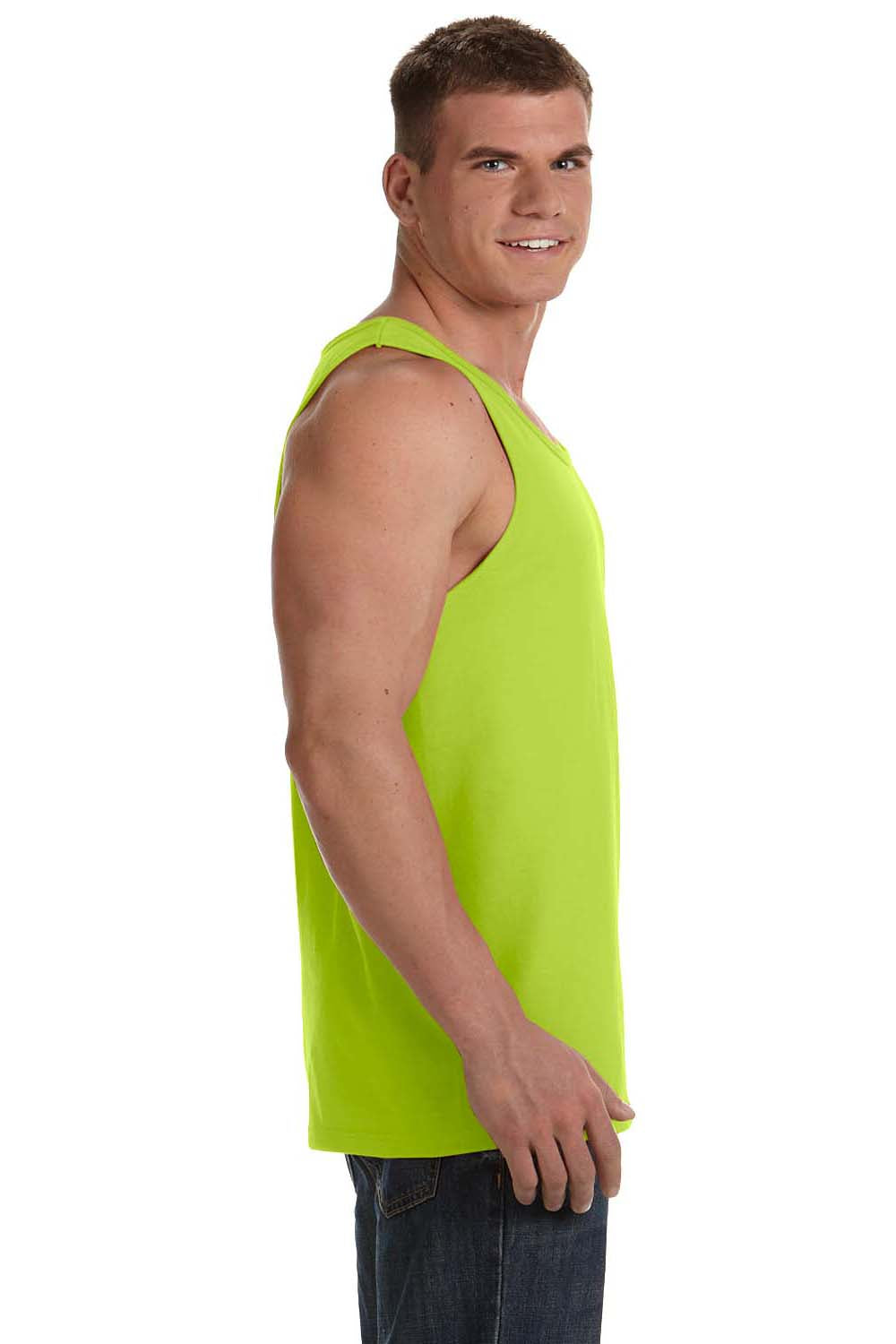 Fruit Of The Loom 39TKR Mens HD Jersey Tank Top Safety Green Side