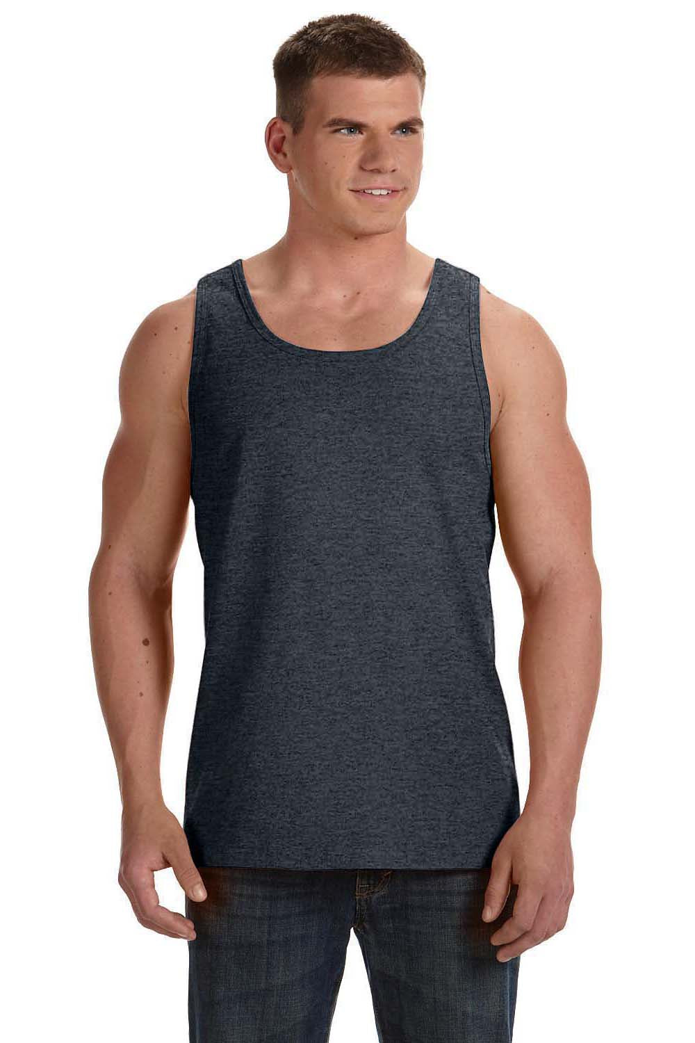 Fruit Of The Loom 39TKR Mens HD Jersey Tank Top Heather Black Front