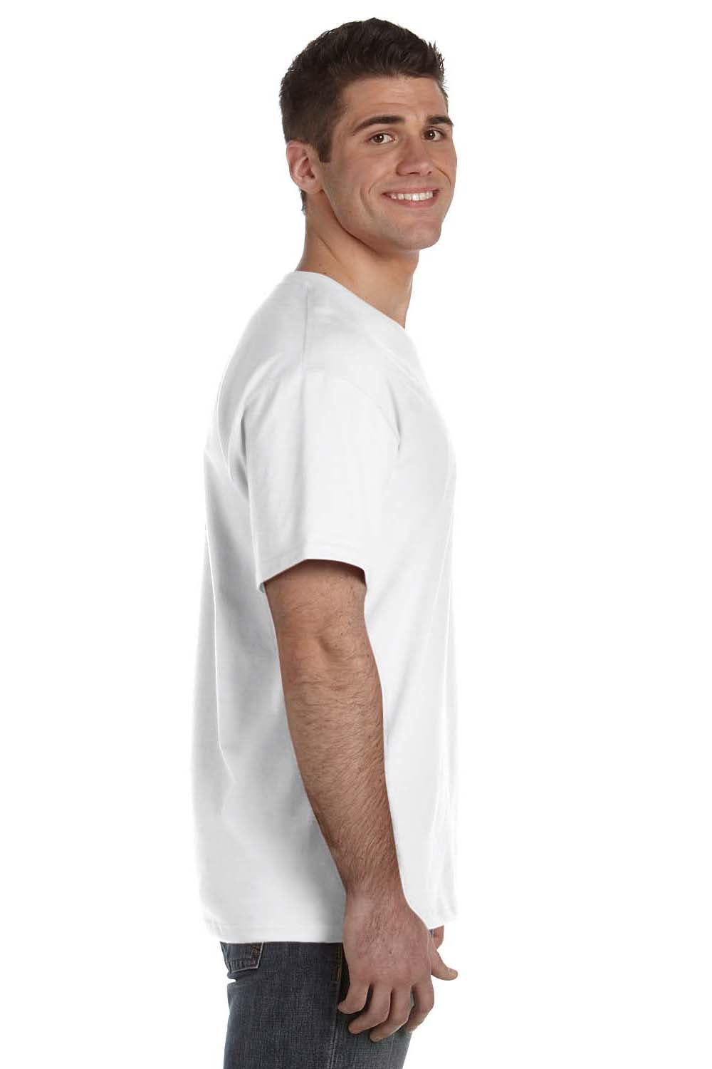 Fruit Of The Loom 39VR Mens HD Jersey Short Sleeve V-Neck T-Shirt White Side