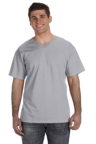Fruit Of The Loom 39VR Mens HD Jersey Short Sleeve V-Neck T-Shirt Heather Grey Front