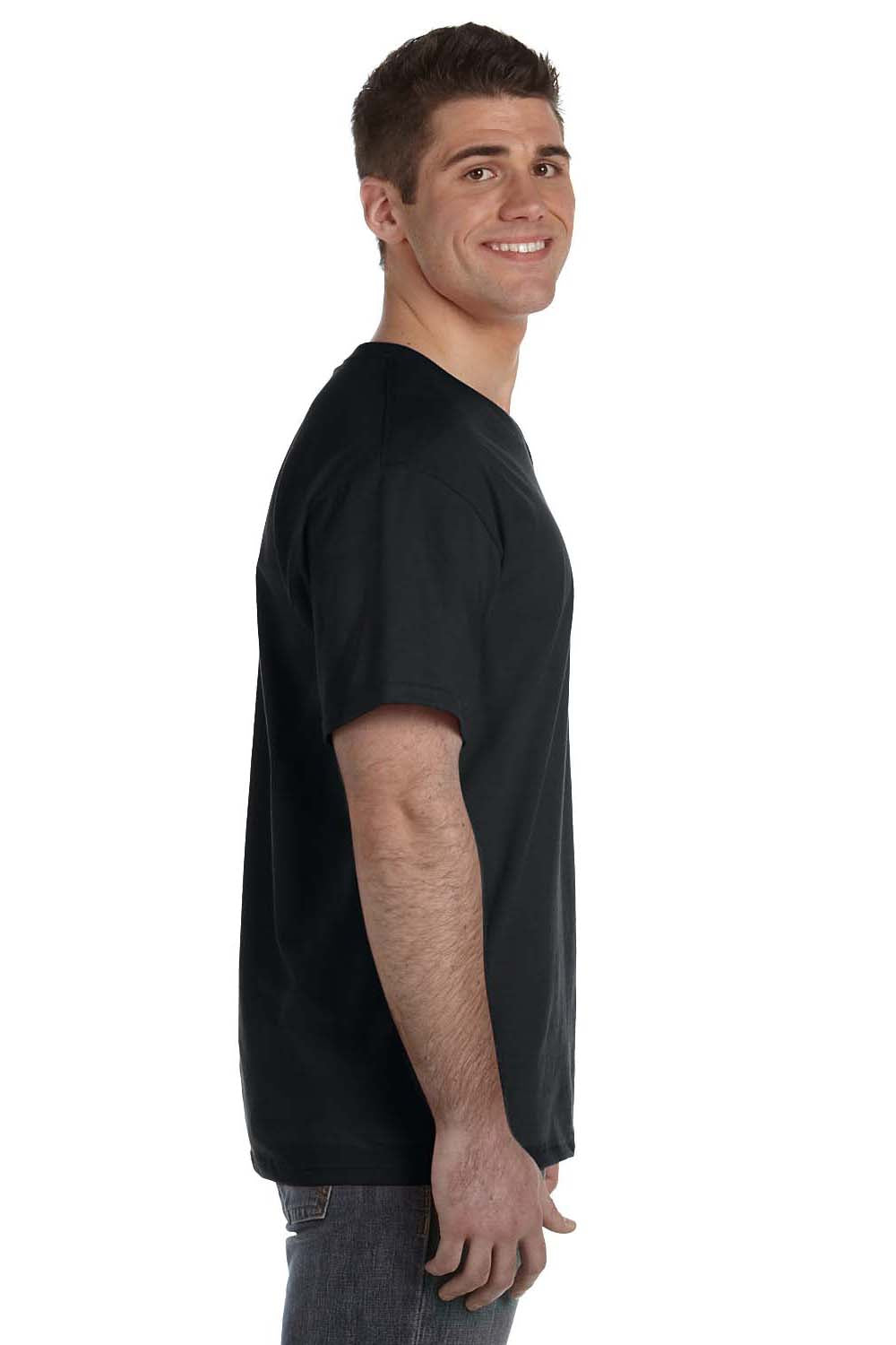 Fruit Of The Loom 39VR Mens HD Jersey Short Sleeve V-Neck T-Shirt Black Side
