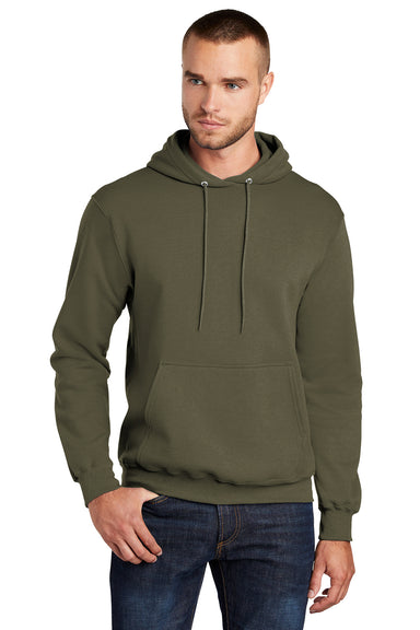 Port & Company PC78H/PC78HT Mens Core Fleece Hooded Sweatshirt Hoodie Olive Drab Green Front