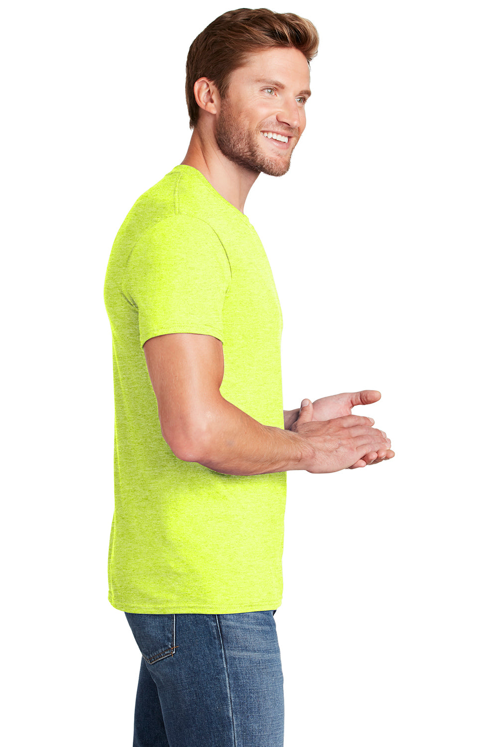Hanes P4200 Mens X-Temp Moisture Wicking Short Sleeve Crewneck T-Shirt Heather Neon Lemon Yellow Side