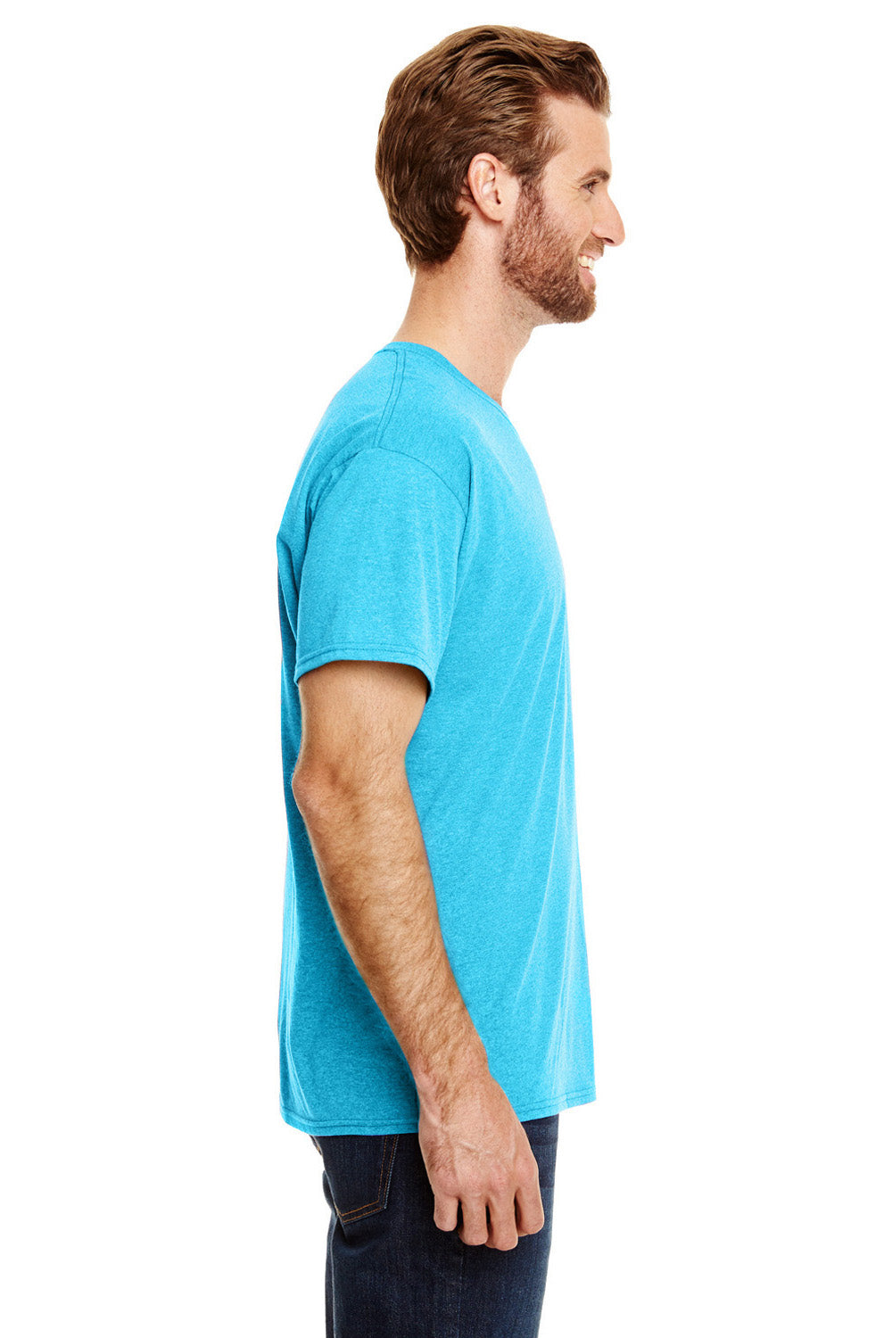 Hanes 42TB Mens X-Temp FreshIQ Moisture Wicking Short Sleeve Crewneck T-Shirt Turquoise Blue Side