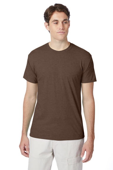 Hanes 42TB Mens X-Temp FreshIQ Moisture Wicking Short Sleeve Crewneck T-Shirt Heather Dark Chocolate Brown Front