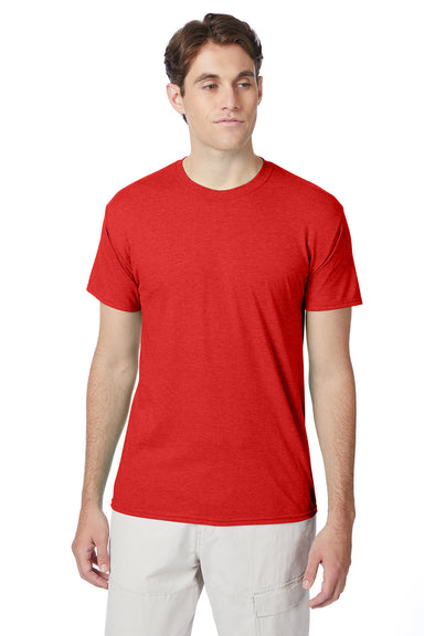 Hanes 42TB Mens X-Temp FreshIQ Moisture Wicking Short Sleeve Crewneck T-Shirt Heather Poppy Red Front