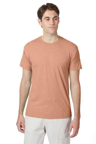 Hanes 42TB Mens X-Temp FreshIQ Moisture Wicking Short Sleeve Crewneck T-Shirt Heather Cantaloupe Orange Front