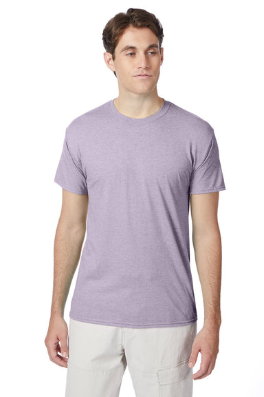 Hanes 42TB Mens X-Temp FreshIQ Moisture Wicking Short Sleeve Crewneck T-Shirt Heather Pale Violet Purple Front